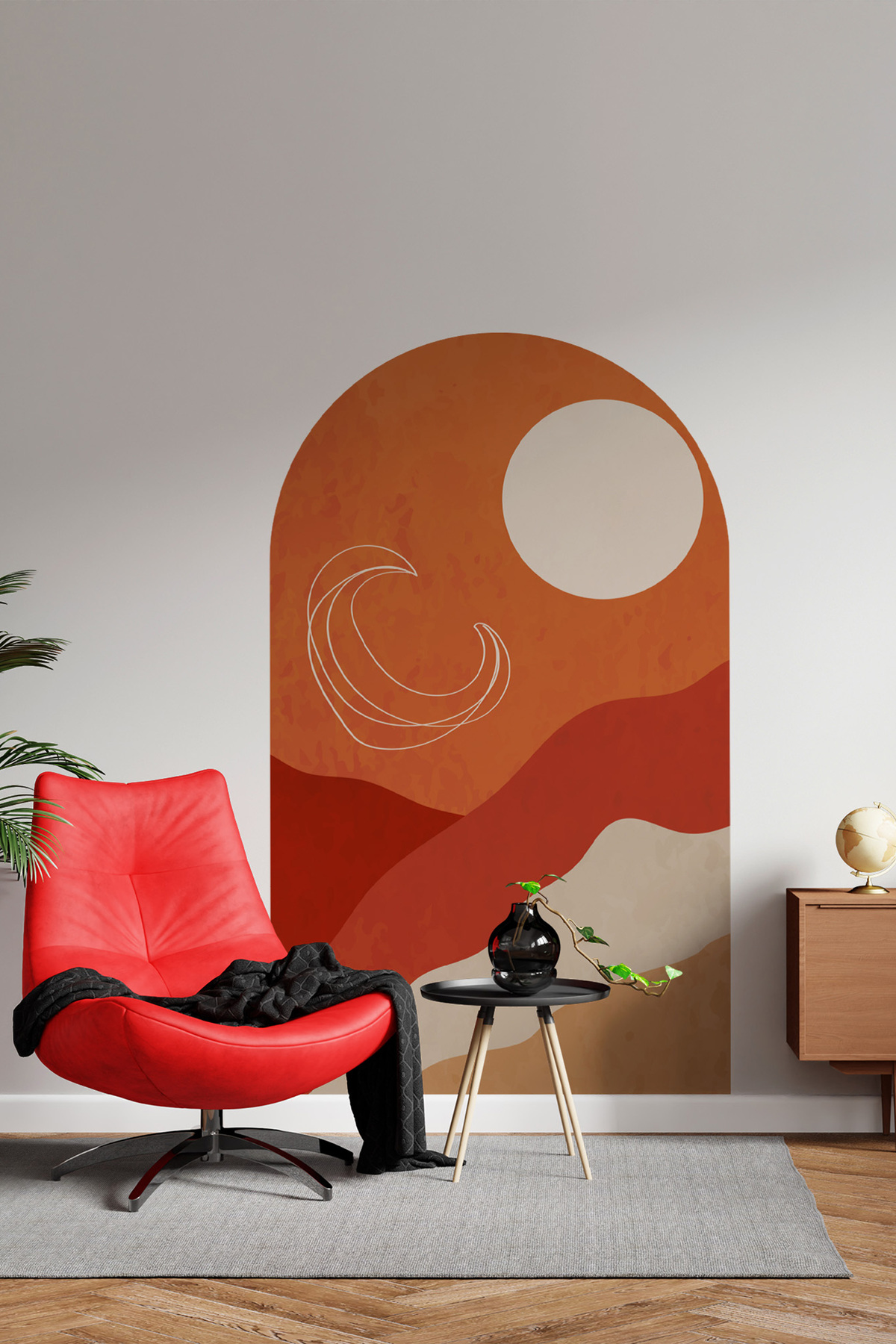 Kendinden Yapışkanlı Kalın Kanvas Dokulu Minimalist Soyut Manzara Duvar Kağıdı , Kolay Uygulama