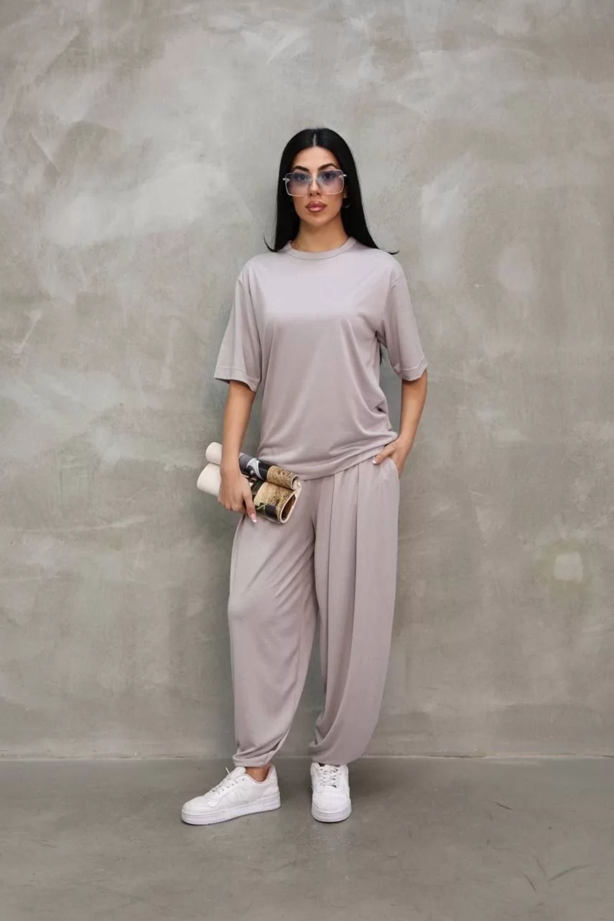 C&Z Collection Osy Modal Yumuşak Dokulu Kumaş Oversize Eşofman Takımı - Gri