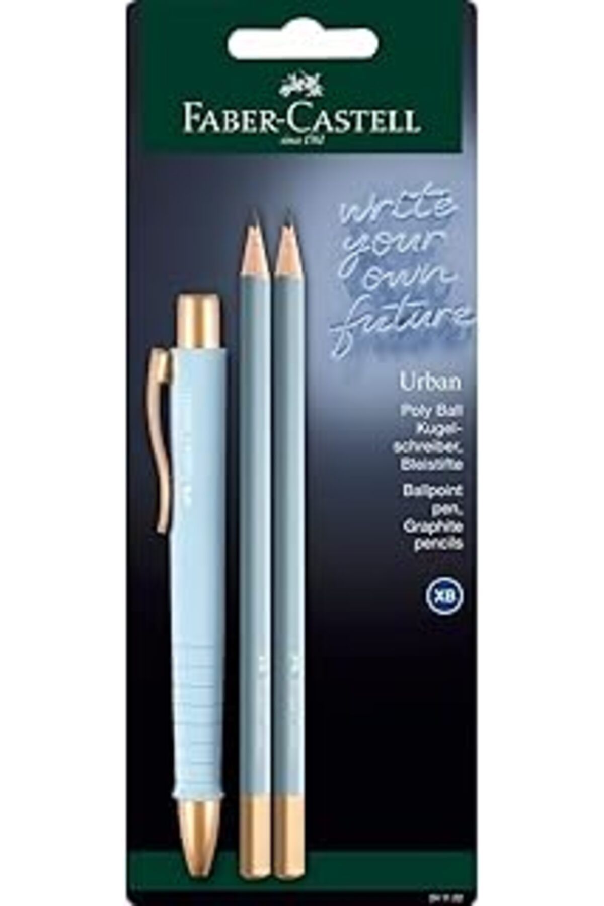 Mu Art Ahşap Faber-Castell 241122 - Kalem Seti Gök Mavisi, Tükenmez Kalem Poly Ball Urban Ve 2 Kurşun Kalem Urba