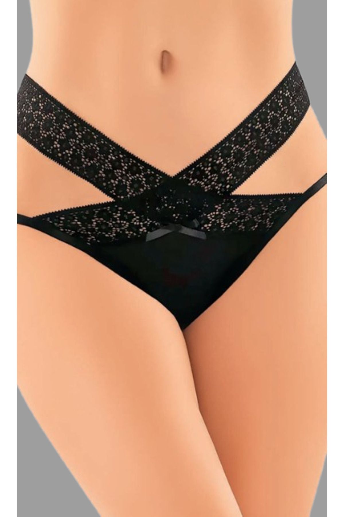 Cooqpoo-Negru S/M - L/XL Mărimea dantelă întreagă încrucișată în talie Tanga chiloți pentru femei 1