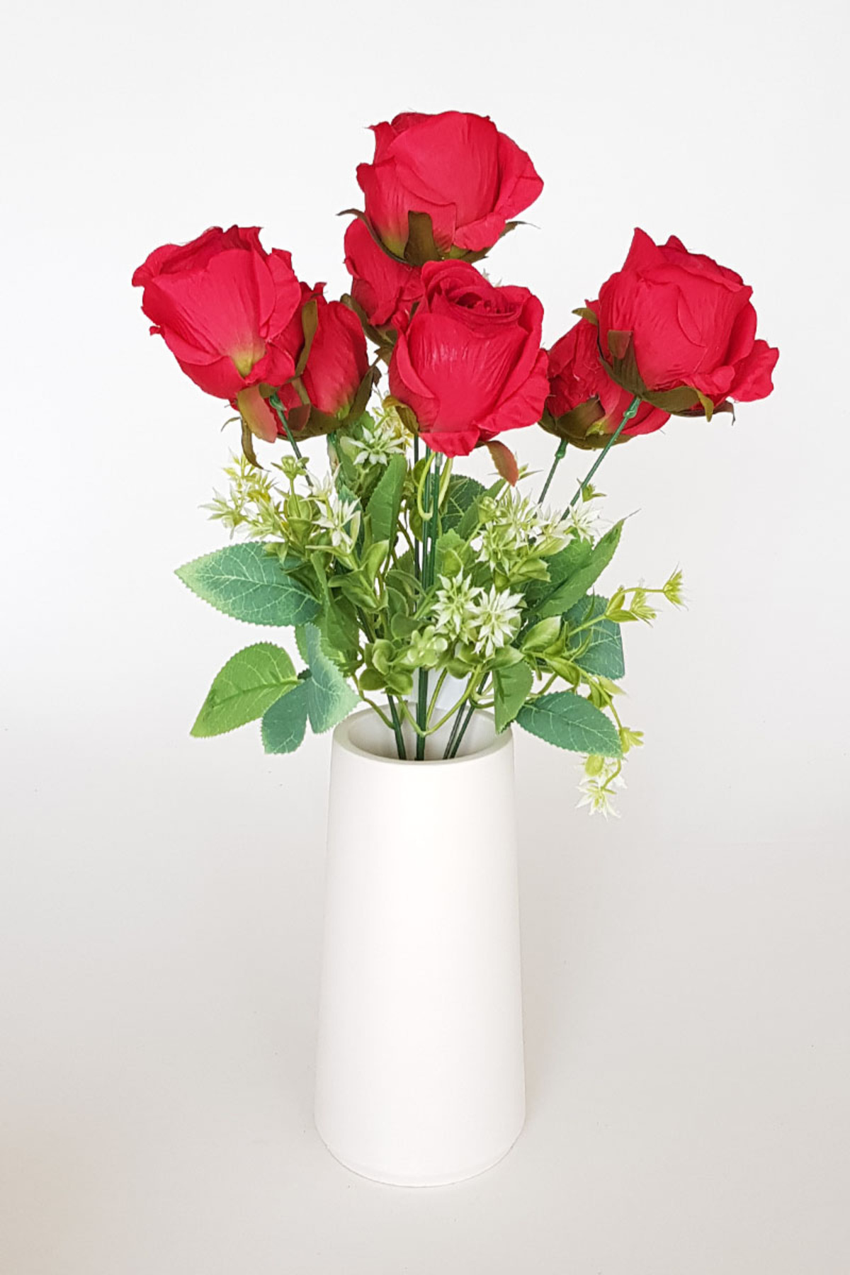 Artificial Flower in a Concrete Vase 7 Pieces Artificial Rose Bundle Powder Pink