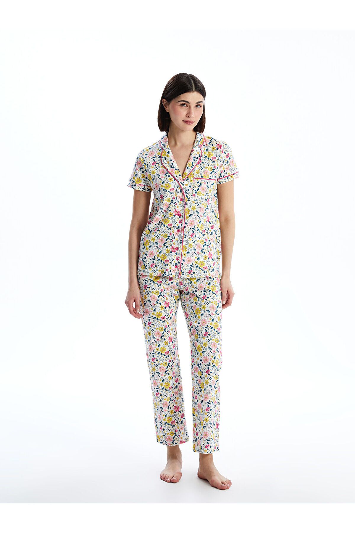 LC Waikiki Gömlek Yaka Çiçekli Kadın Pijama Takımı