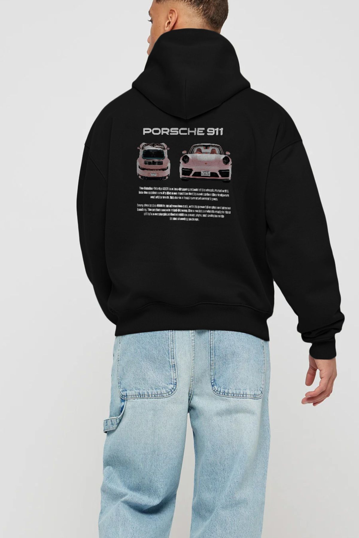 Ankhises PORSCHE 911 PINK 1 Hanorac negru oversize cu glugă cu imprimeu ...