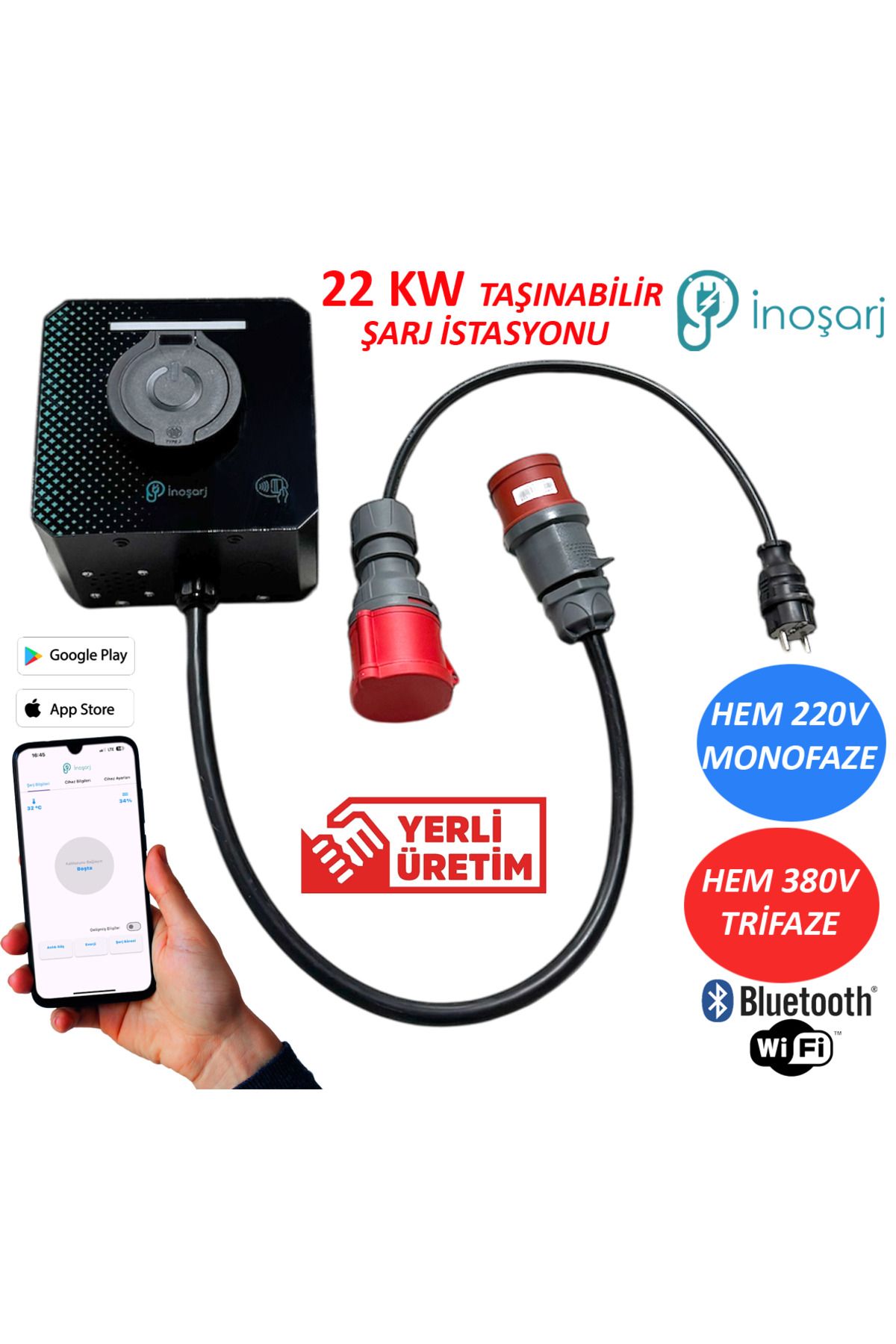 inoşarj İnoşarj 22kw Taşınabilir Elektrikli Araç Şarj Istasyonu