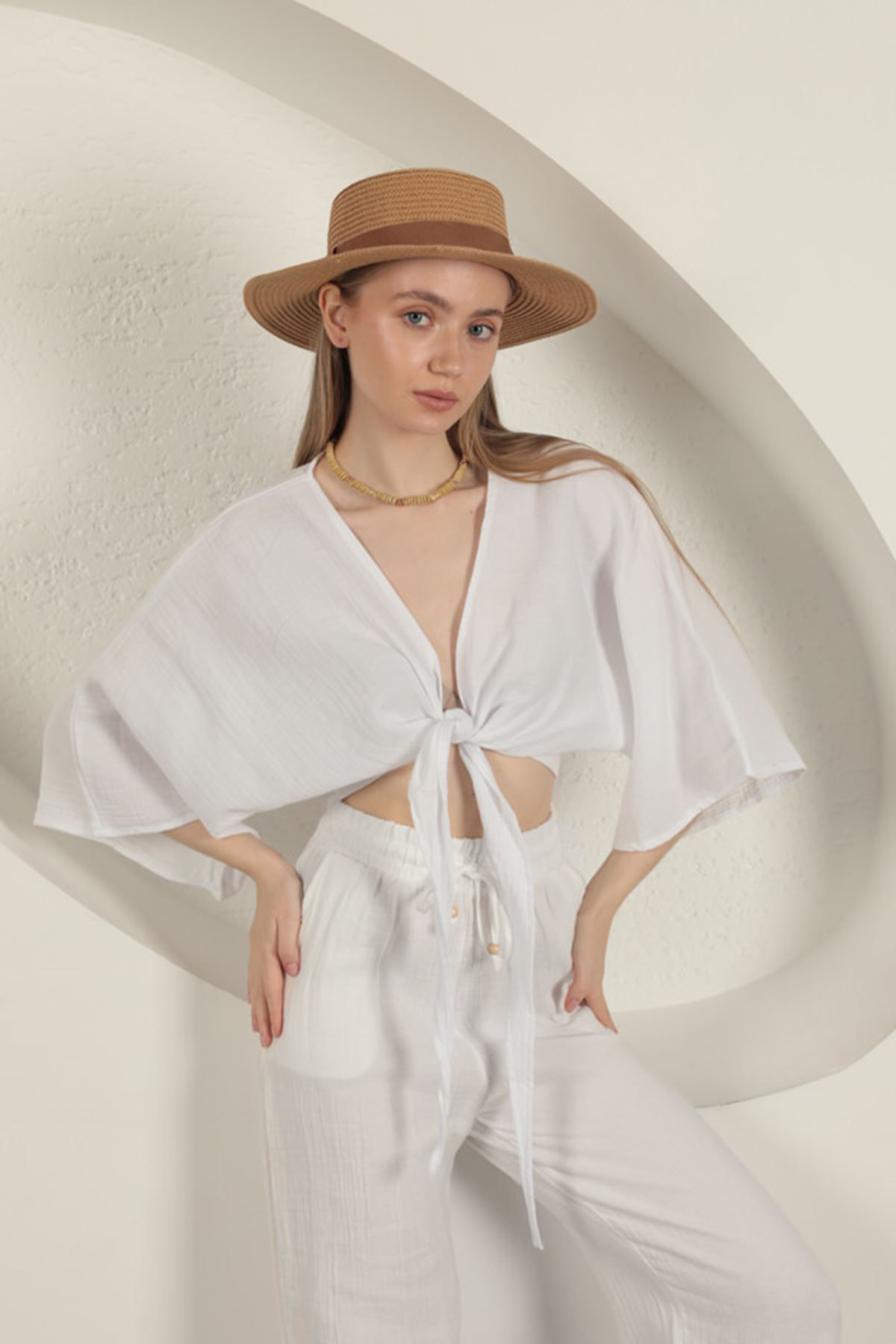 PİNK STAR Müslin Kumaş Kimono-Beyaz