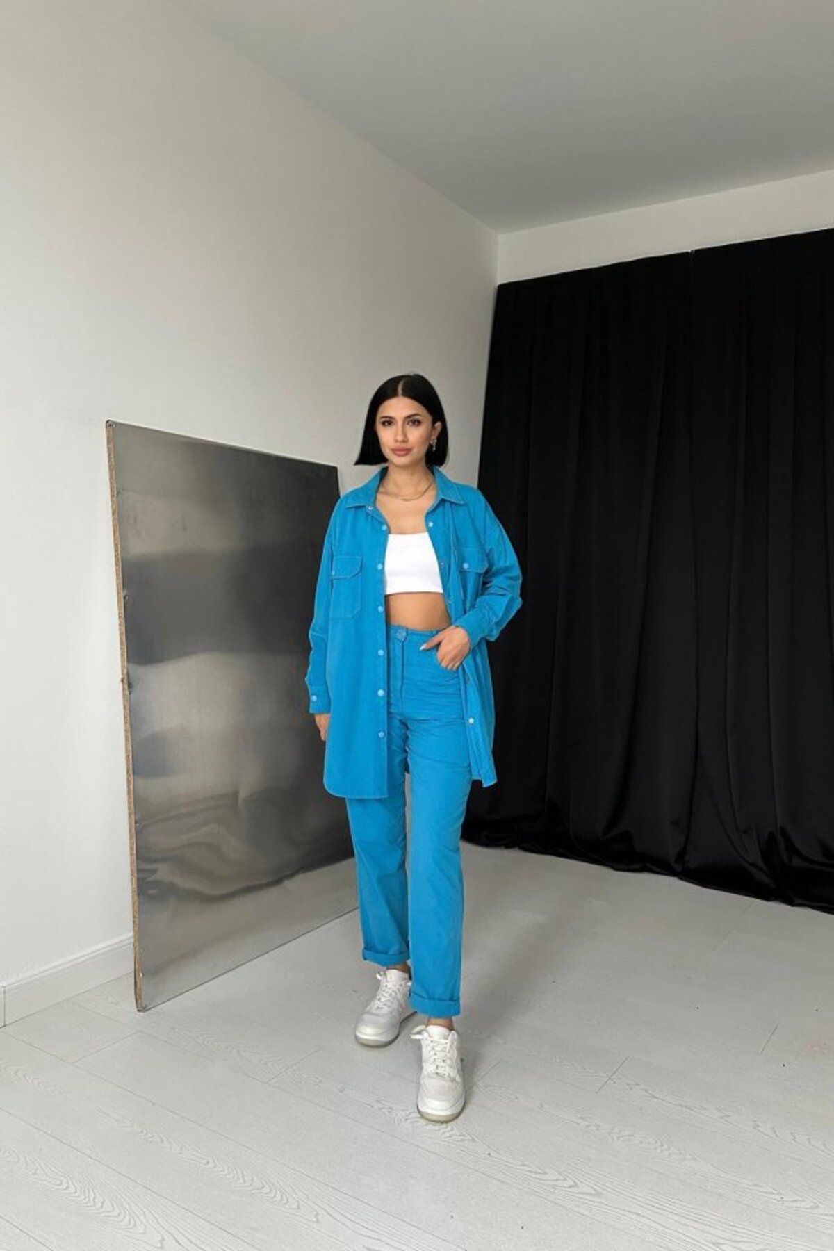 MRA Fashion Mavi Gömlek Ve Çıtçıtlı Pantolon Takım