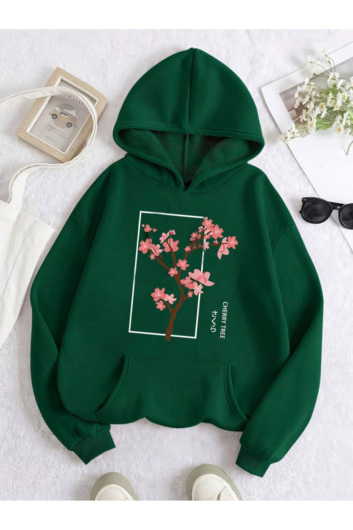 ModaSphere Cherry Baskılı Kapüşonlu Sweatshirt