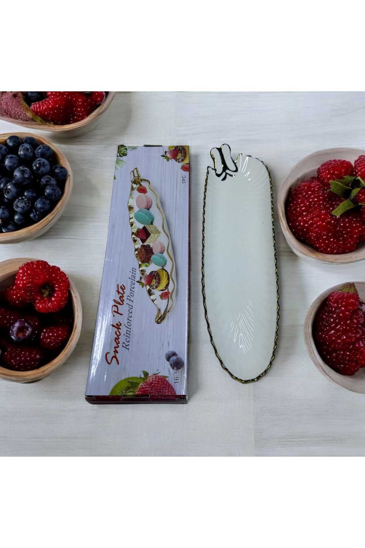 Generic-Ceramic serving dish, white with gold 5