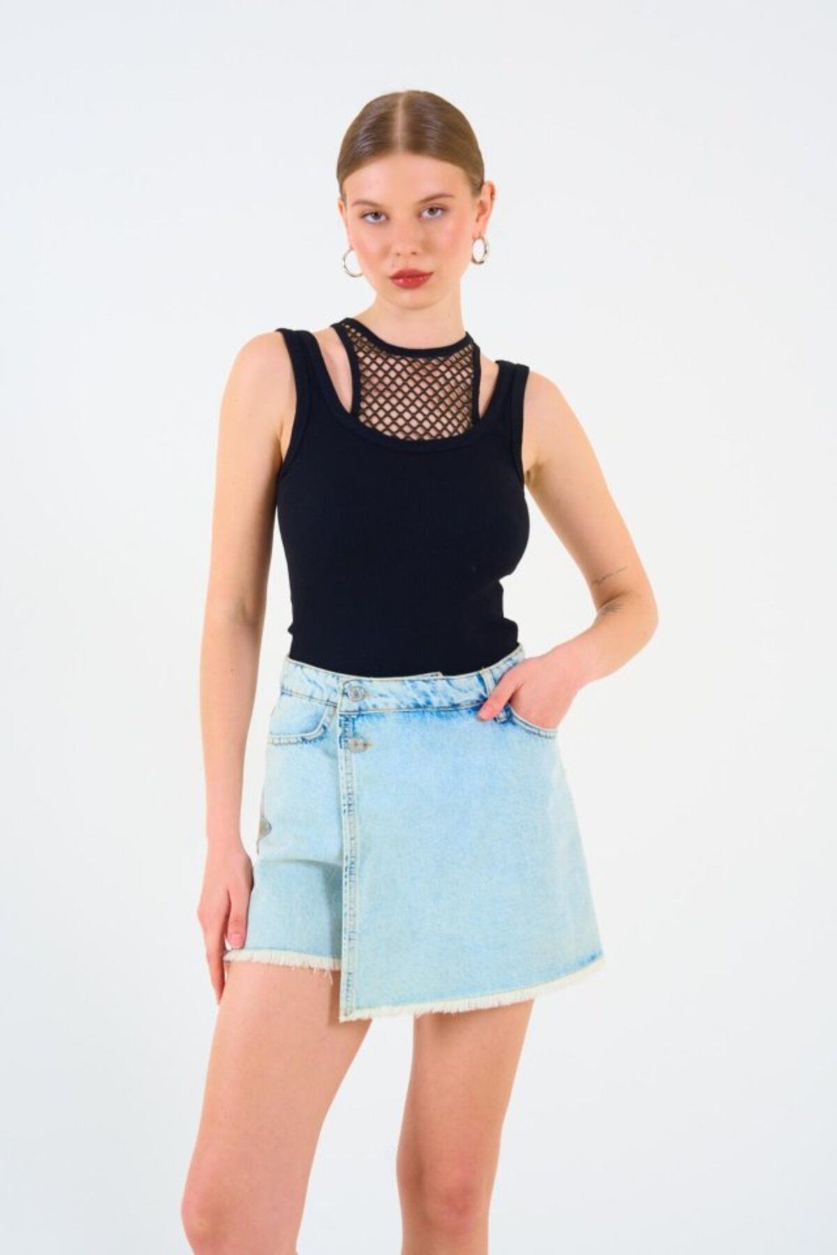 velmorafashion İçi Dantelli Kaşkorse Atlet - SİYAH