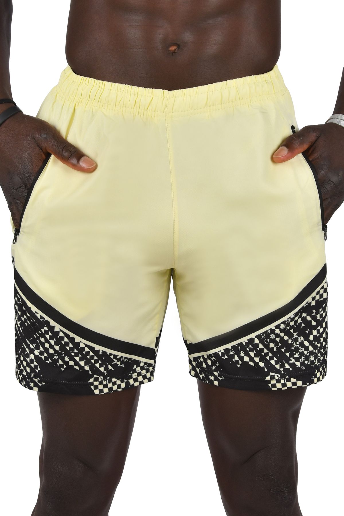 Rizz up-Men's Yellow Patterned Quick Dry Mesh Lined Micro Fabric Swim Shorts 1