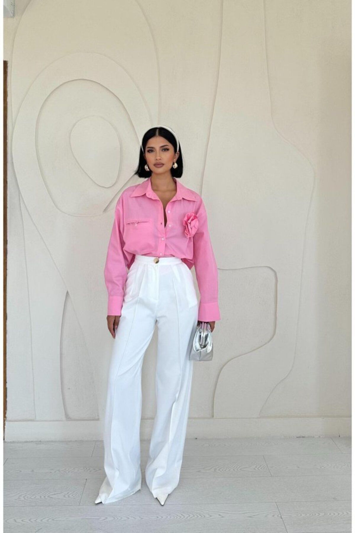 ASFSTORE Pembe Fleto Cepli Poplin Gömlek