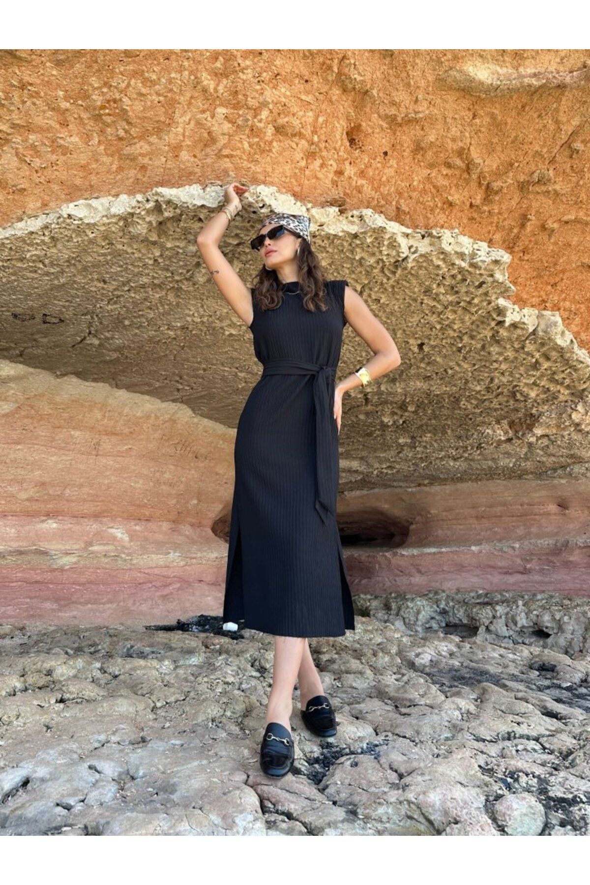 velmorafashion Pamela Kuşakli Vatkali Elbise
