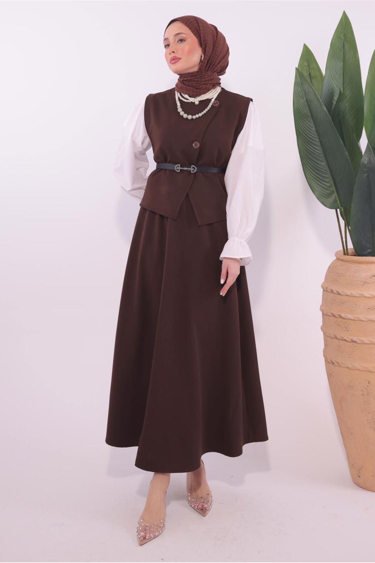 TRENDTESETTÜR-Women's Café Belted Meat Suit T-1184 2