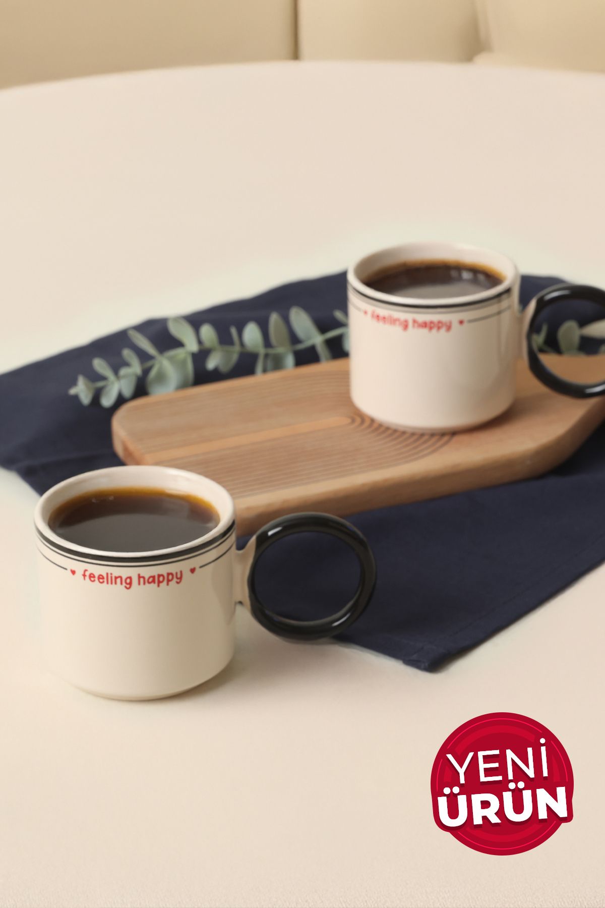 Keramika-Black Stackable Ring Cup with Handle 8 cm 2 Pieces 1