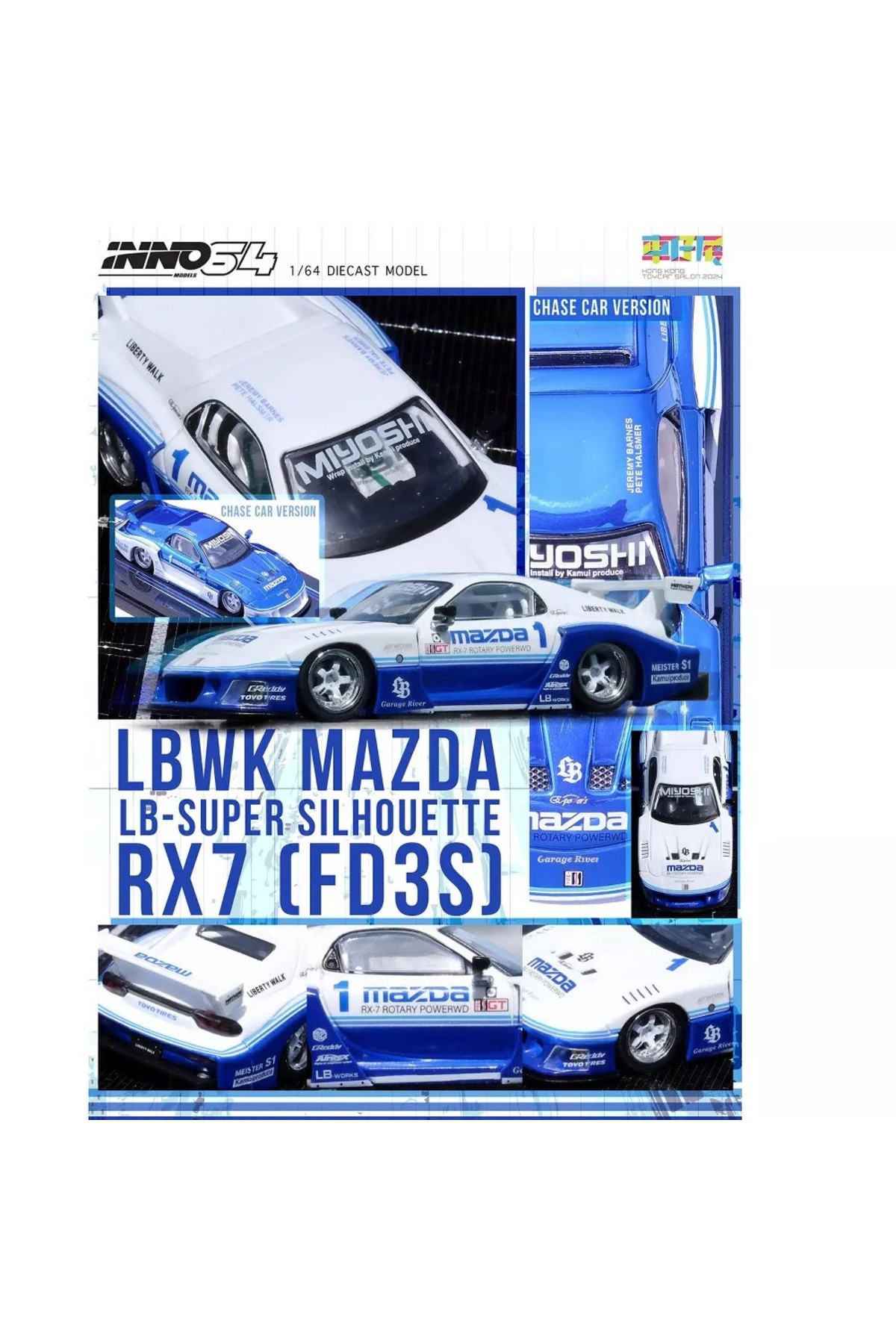 Inno 64 Models Mazda RX7 LB-Super-Silhouette #1 White & Blue 