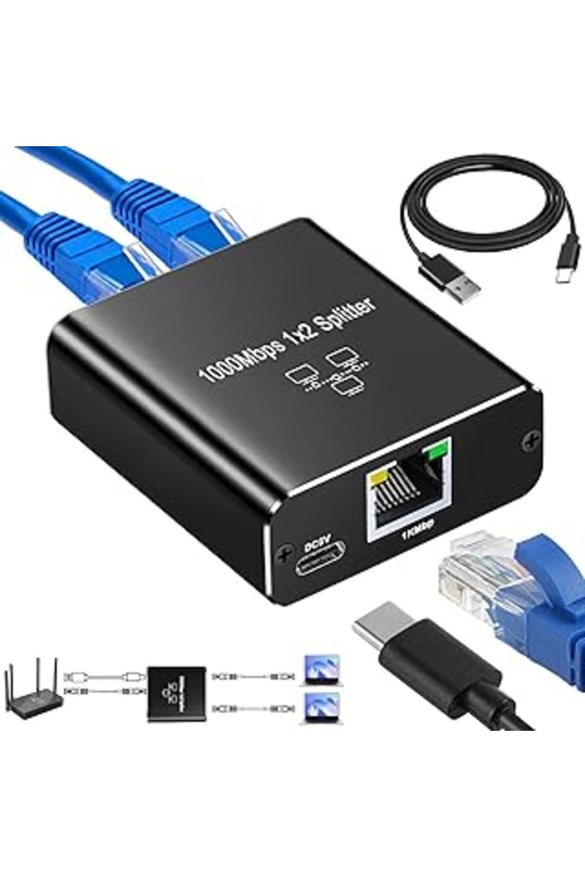 jupiter global bazaar Ethernet Splitter 1 Ila 2, Gigabit Ağ Bölücü, Rj45 Lan İnternet Bölücü, Bilgisayar, Anahtar, Yönlen