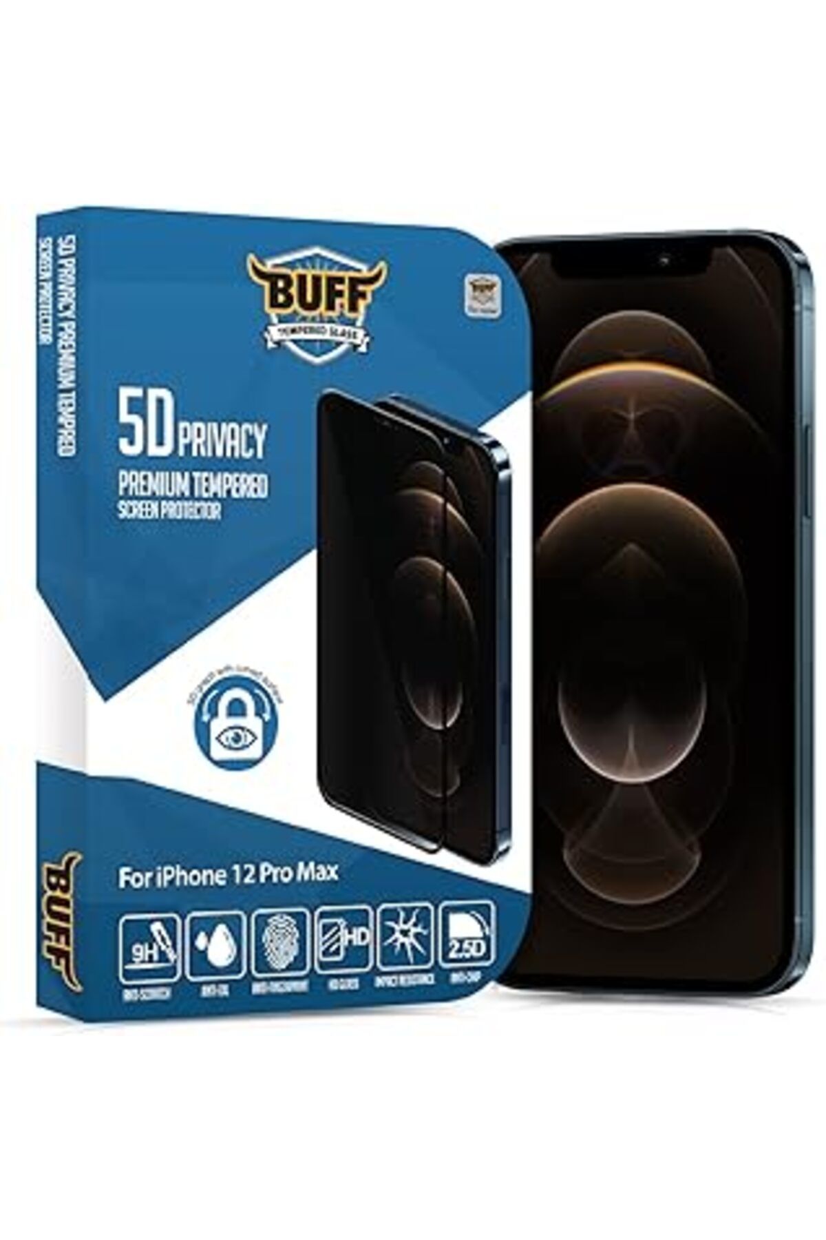 Mu Art Buff Labs Iphone 12 Pro Max 5D Privacy Tam Kaplayan Hayalet Ekran Koruyucu