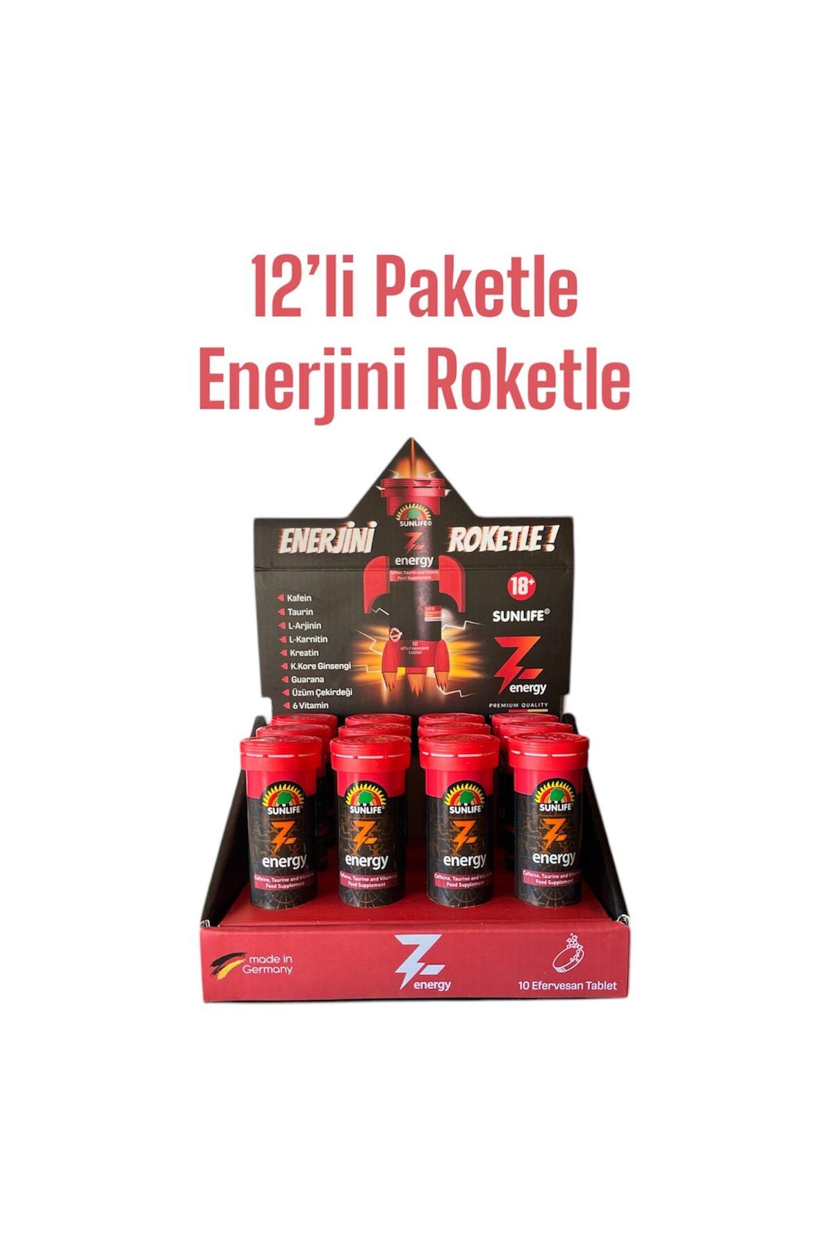 Sunlife 12'li Z Energy - Kafein, Enerji, Taurin ve Vitamin Gıda Takviyesi