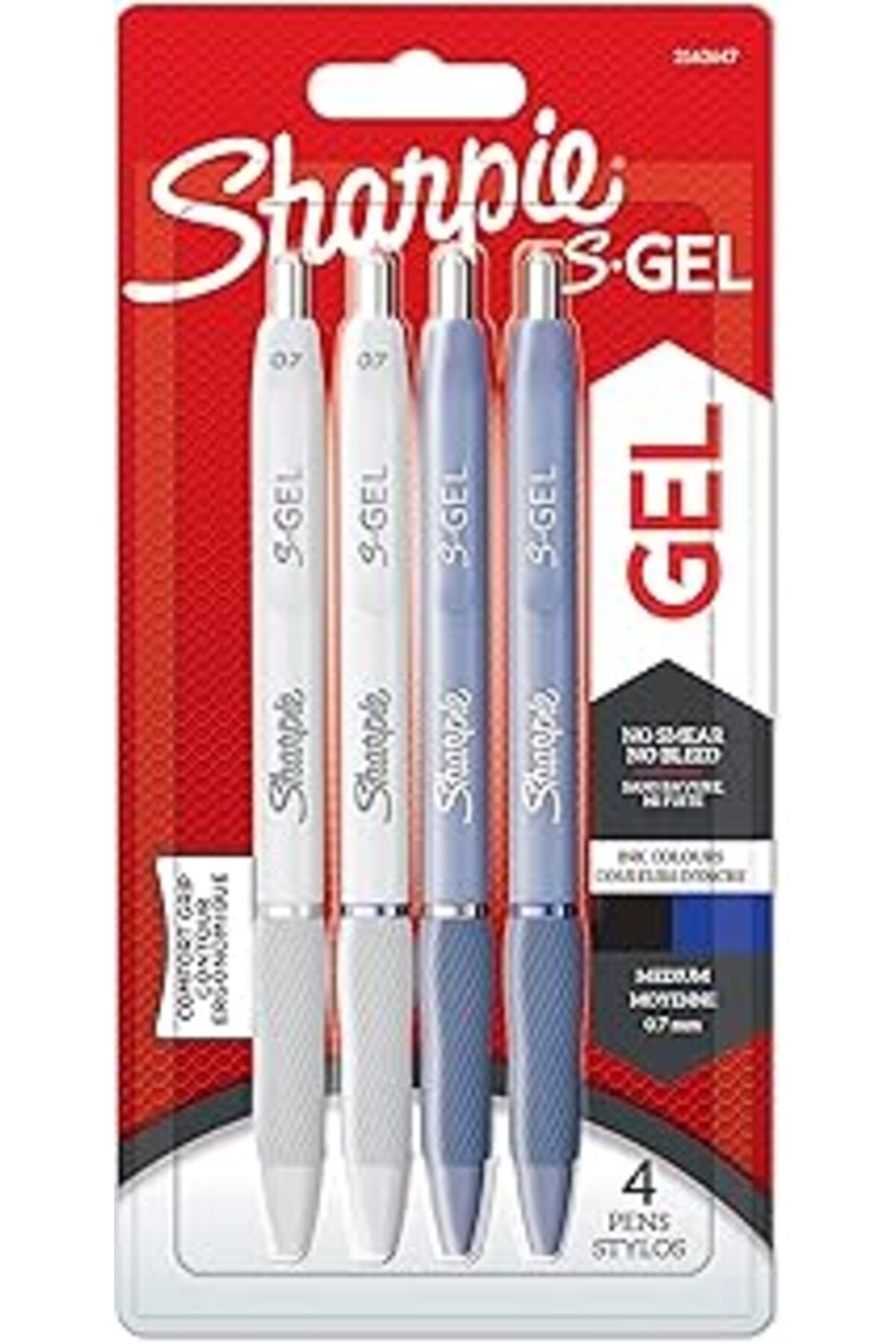Pazarcan Sharpie S-Gel Jel Kalem 0.7 Mm Uç, Buz Mavisi & Beyaz İnci 4'Lü Paket, Siyah & Mavi Mürekkep