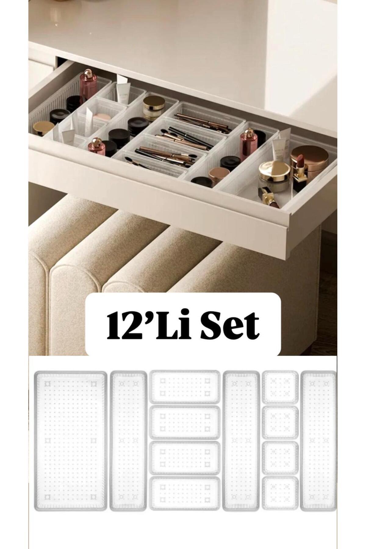 Bade 4 Size 12 Pieces Adjustable Drawer Organizer Jewelry and Makeup Box Spoon Holder