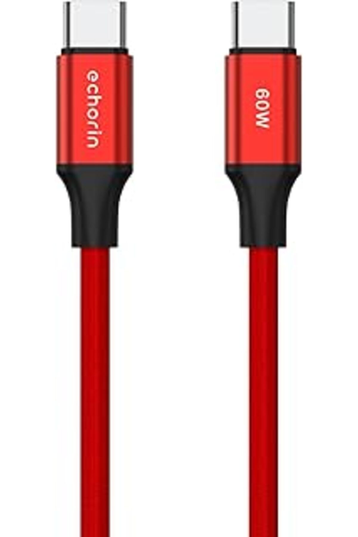 Pazarcan Echorin Usb C'Den Usb C'Ye 60W, 2.4A, 1M, Pd 2.0, Çift Kat Örgülü Hızlı Şarj Ve Data Kablosu (Kırmı