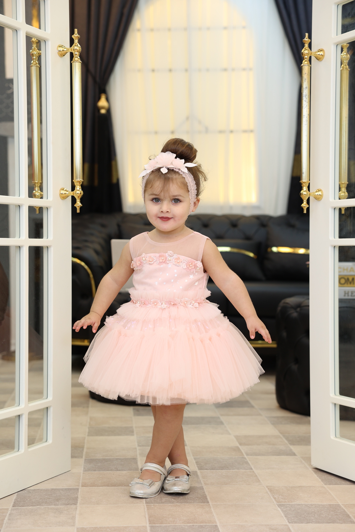 MİSS RAİN BÜZGÜLÜ YILDIZ DESENLİ NAKIŞ İŞLEMELİ TÜL KIZ BEBEK ABİYE ELBİSE fotoğrafı 3 (önizleme)