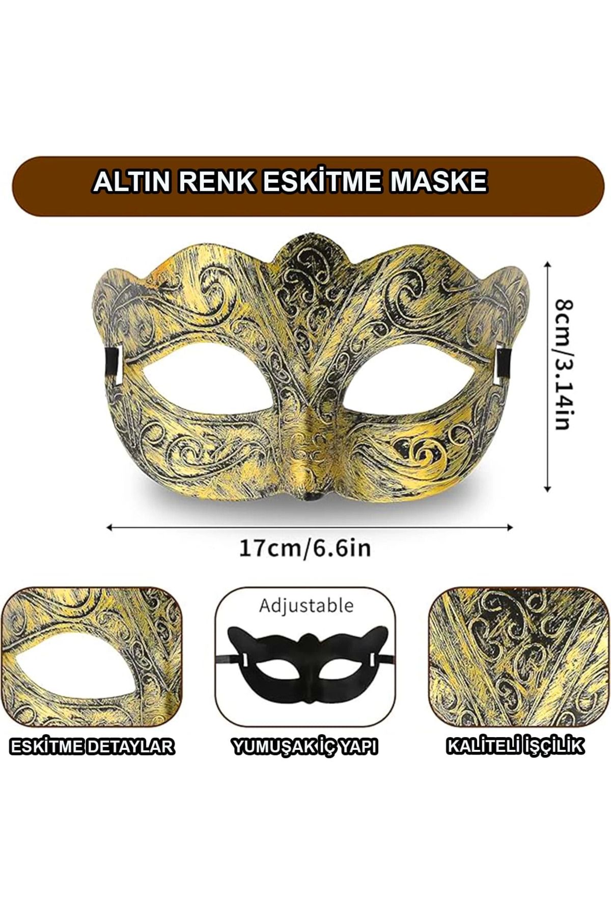 Narnuga Altın Renk Eskitme Maskeli Balo Maskesi – Venedik Tarzı Parti Maskesi - MCT2787-7442
