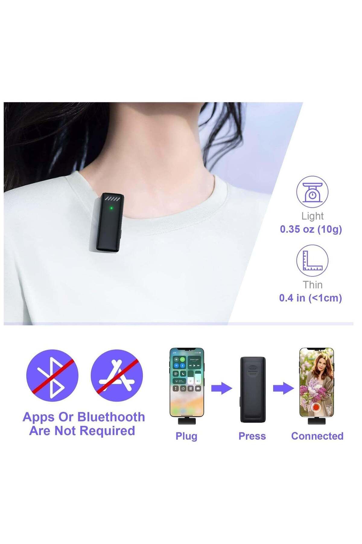 fulina-Wireless microphone, 48 hours of battery life, charging case, suitable for interviews and podcasts 5