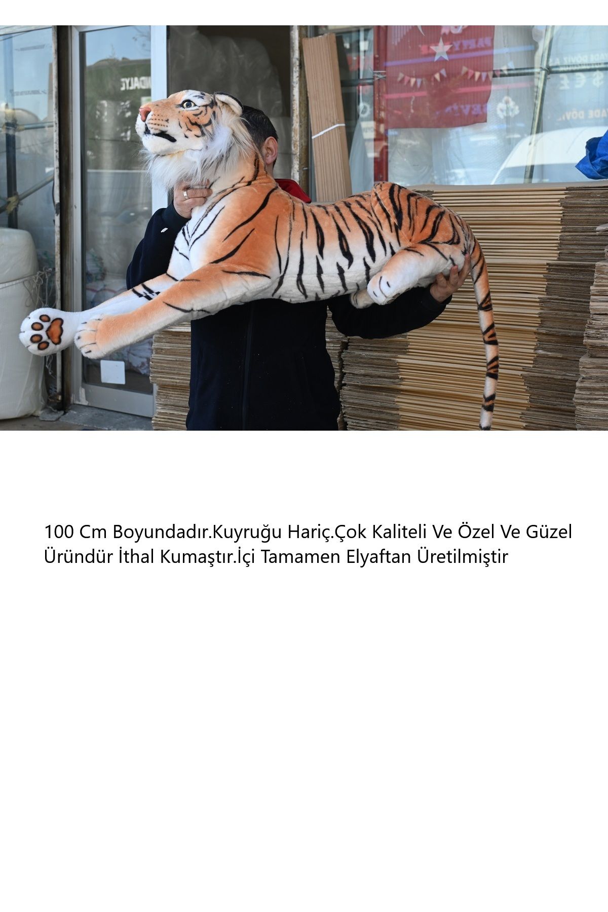 Oyuncakfabrikasi-Imported Realistic Large Plush Toy Tiger 110 cm 3