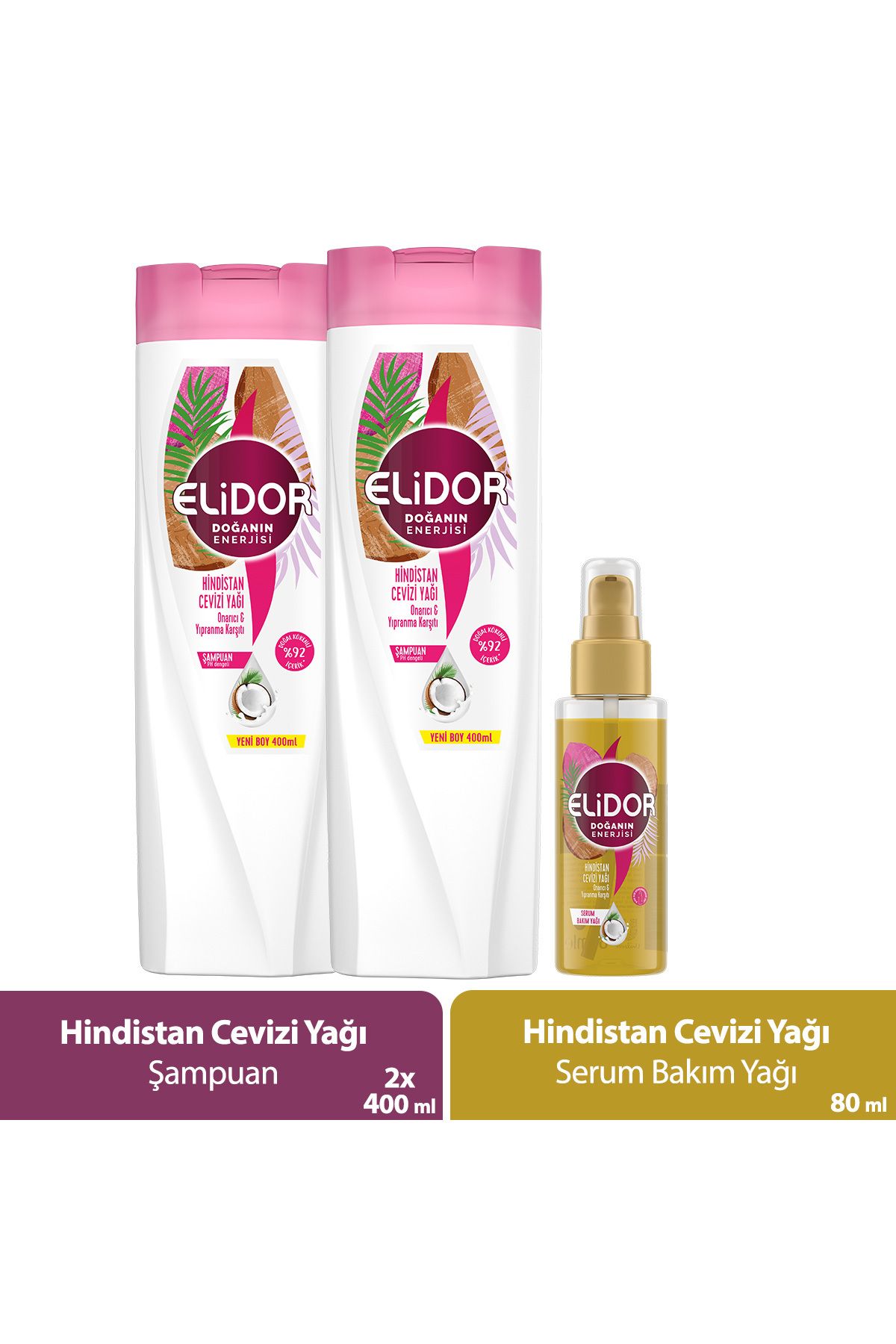 Elidor Şampuan Hindistan Cevizi Yağı 400 ml x2 + Serum Bakım Yağı 80 ml