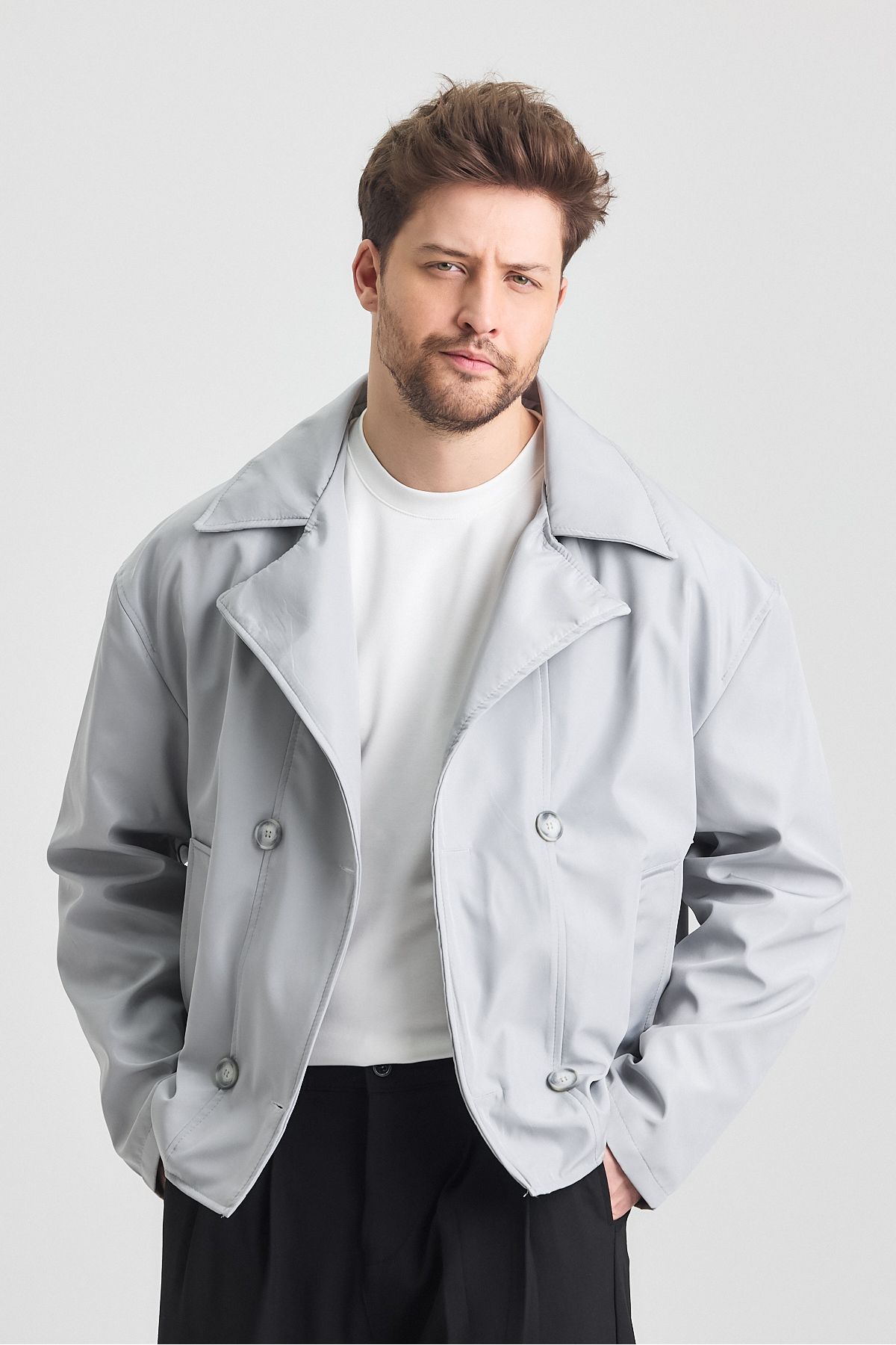 MerStore Yeni Sezon Crop Fit Erkek Trençkot Ceket