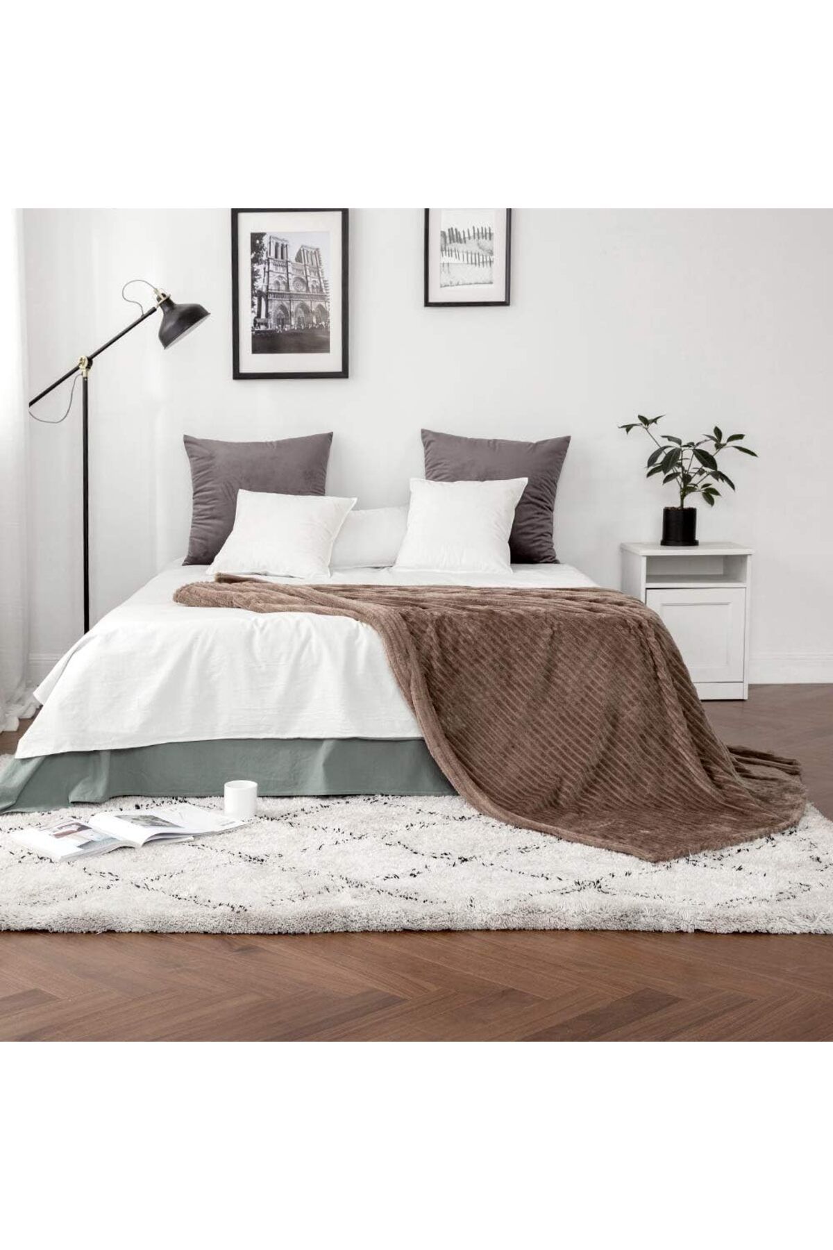 df home Soft Çizgili Welsoft Yatak Örtüsü/ Battaniye 150x200 (KAHVE)