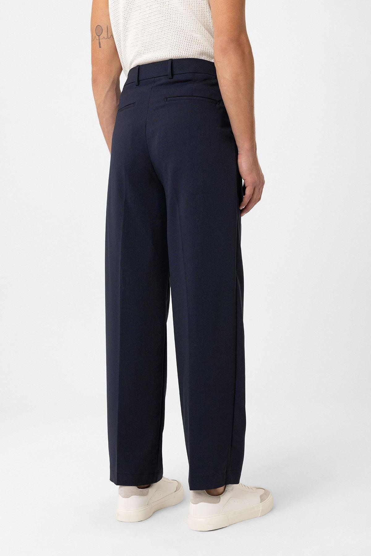 Antioch-Navy Blue Double Pleated Baggy Fit Men's Trousers 5