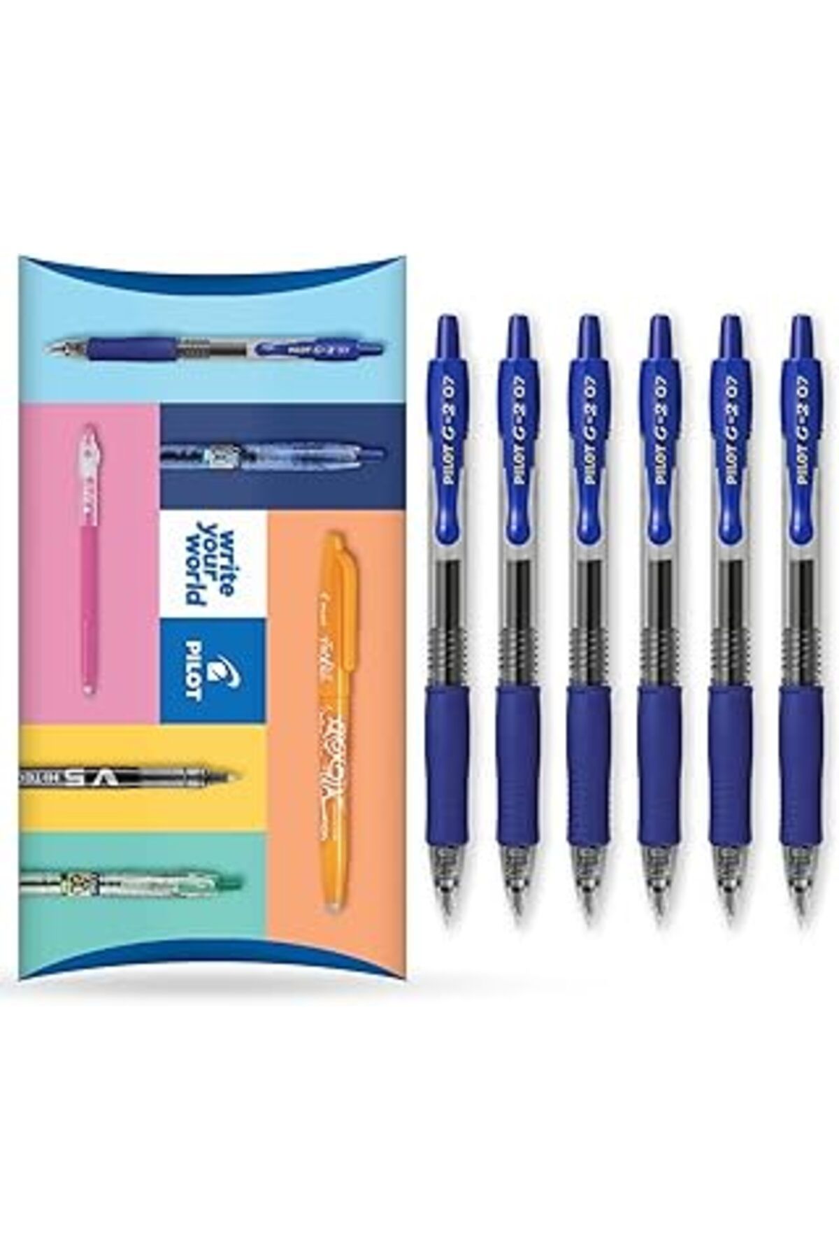 Mu Art Pilot G-2 Geri Çekilebilir Jel Mürekkep Roller Kalemler - 0,7 Mm Uç Ucu - Cüzdan 6'Lı Set - Mavi Mü