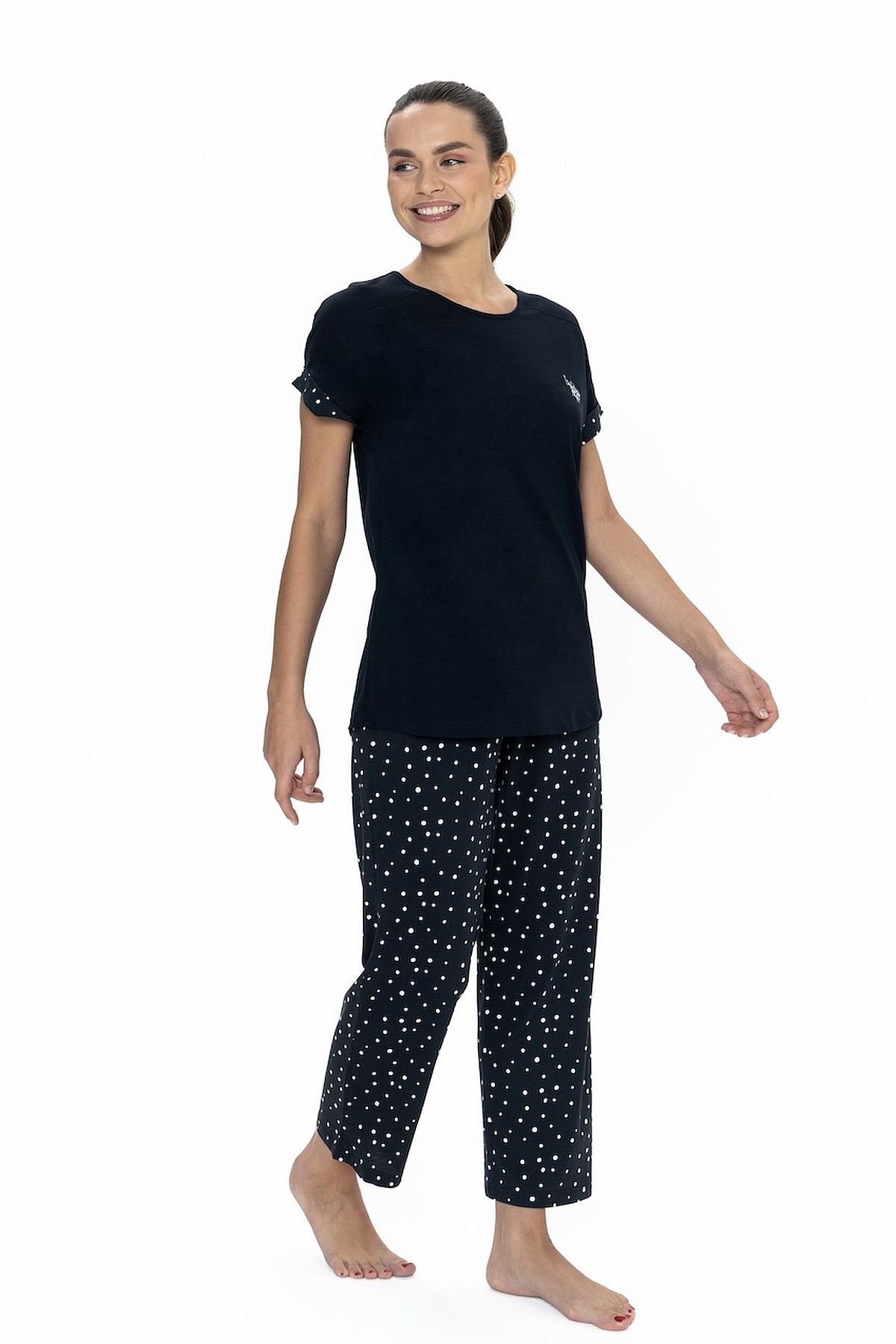 ست پیژامه زنانه آستین کوتاه یقه گرد U.S. Polo Assn. 20052 سرمه‌ای — 2