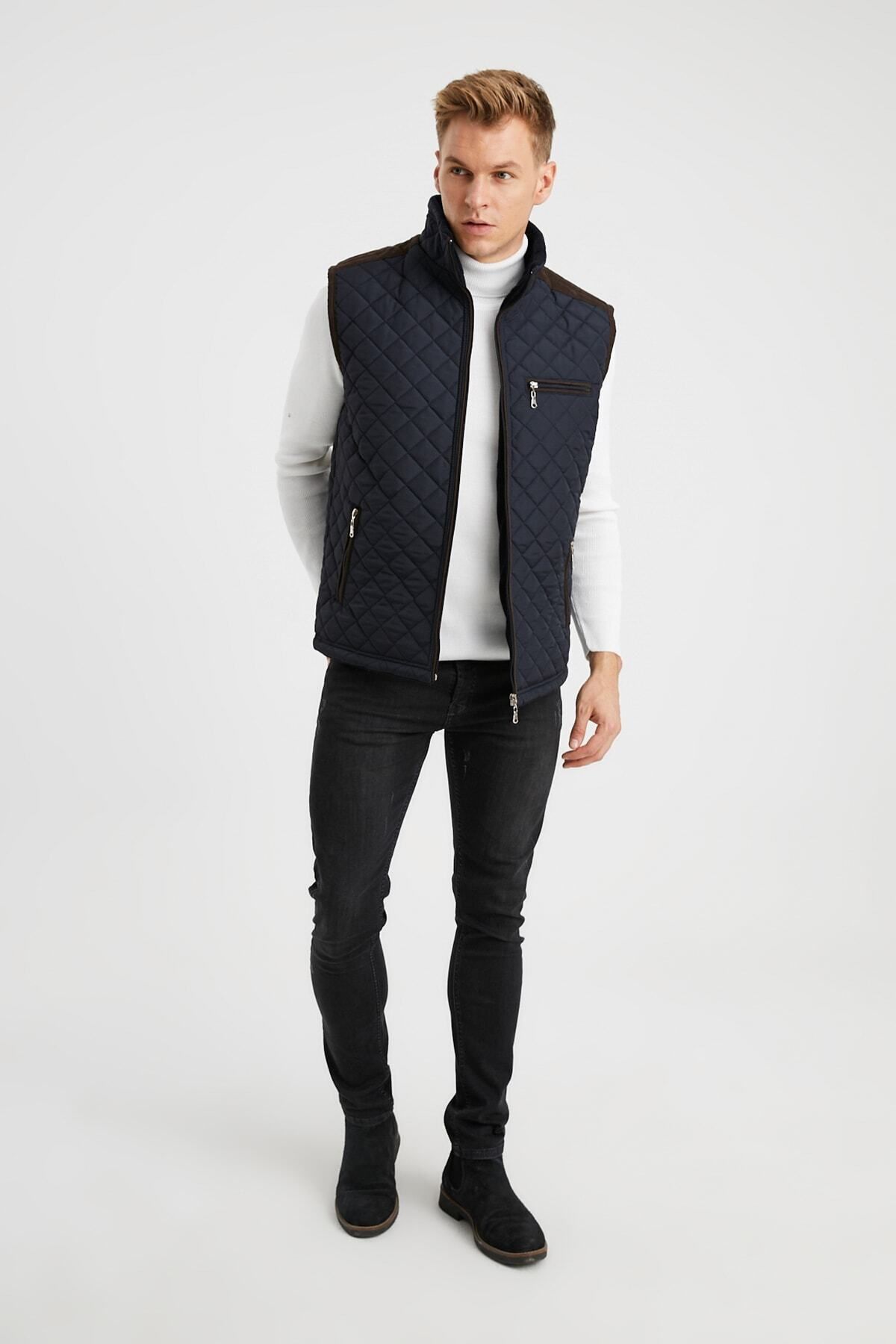 DYNAMO-Men's Navy Blue Fleece Lined Quilted Vest 6