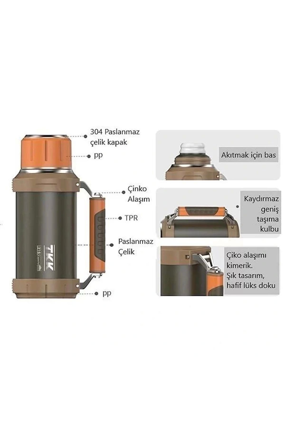 قمقمه و فلاسک چند رنگ VagonLife T2013 Steel Thermos 2000 ml Off سفید TKK