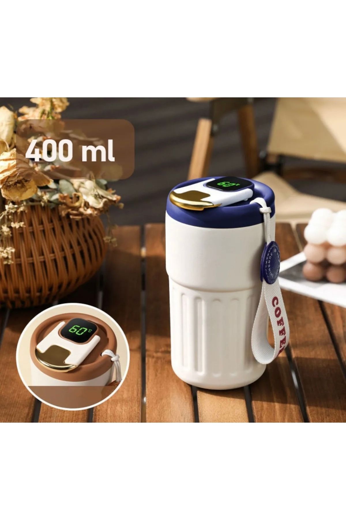 CEZVE HOME-Stainless Steel Thermal Insulated Thermos Mug with Digital Temperature Display 400 ml 5