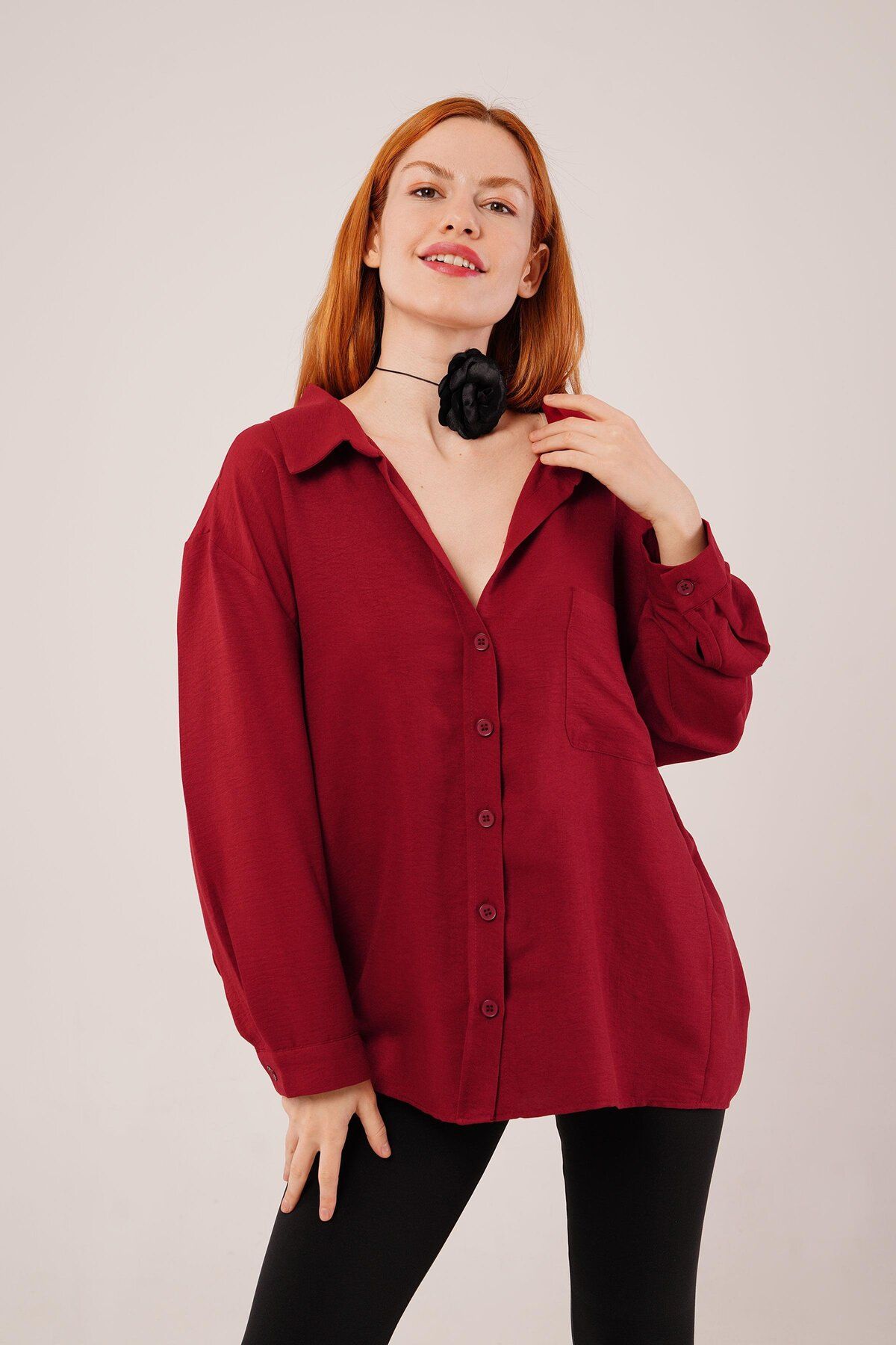 Asap Basic Oversize Bordo Gömlek