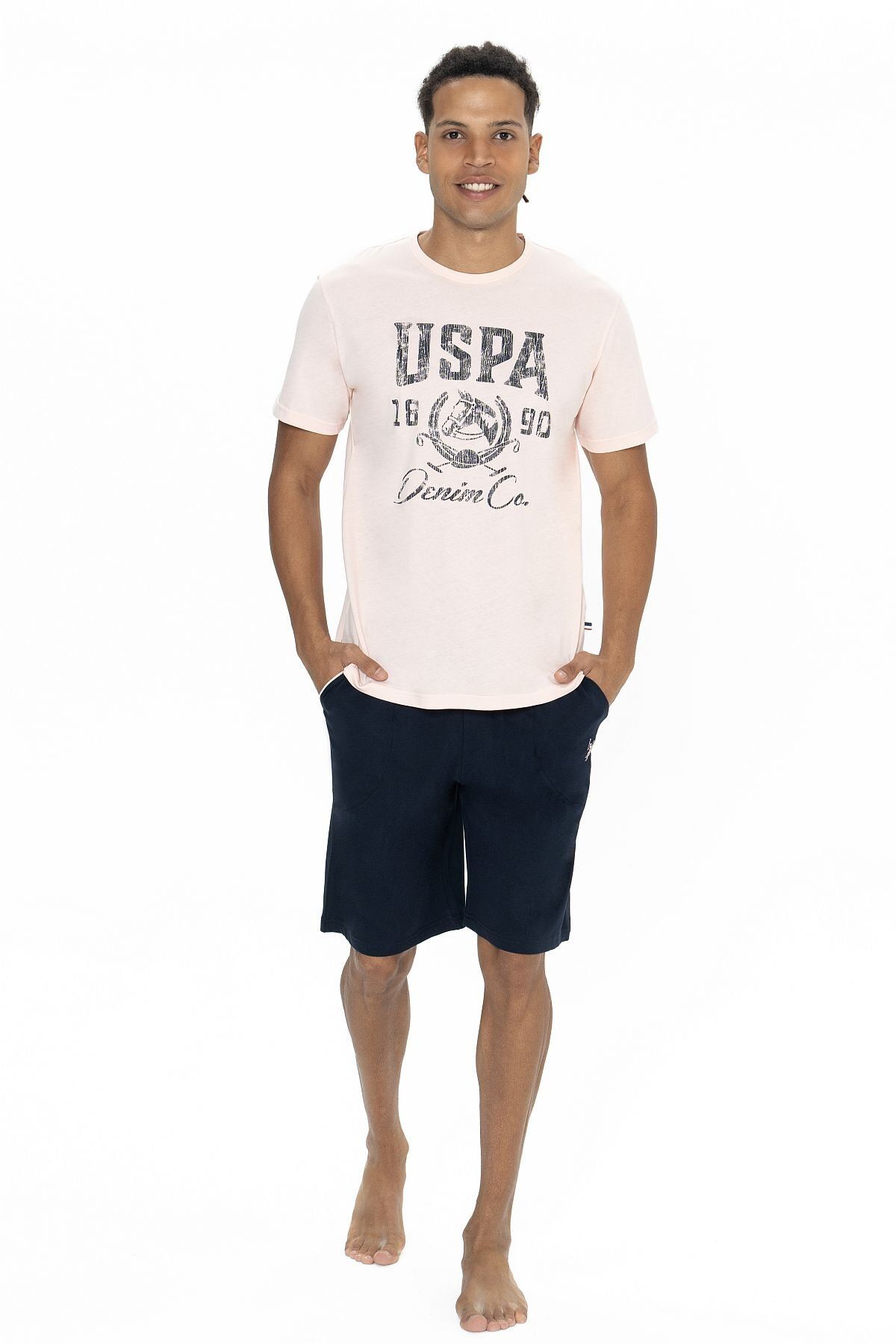 U.S. Polo Assn.-U.S Polo Assn Men's Pink Short Sleeve Crew Neck Shorts Pajama Set 1