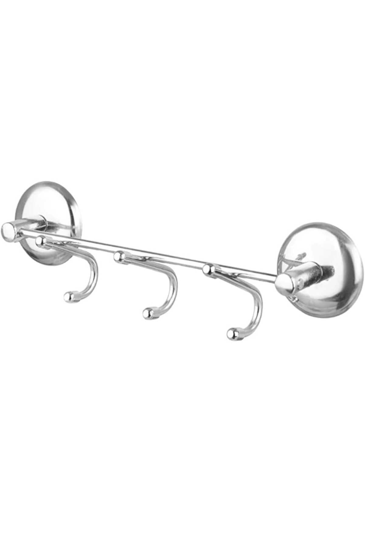 Mu Art Ahşap Banyo Lavabo Vidalı Askılık 3'Lü Metal Sağlam Aparat Krom Askılık Elbise Havlu Asma Askı