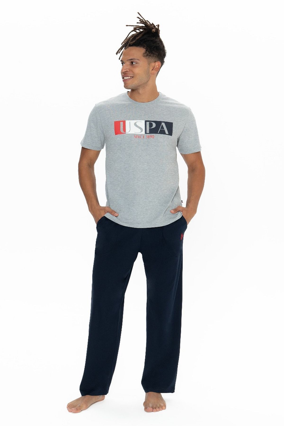 یو اس پولو ست لباس خواب مردانه آستین کوتاه یقه گرد U.S. Polo Assn. 18899 - خاکستری