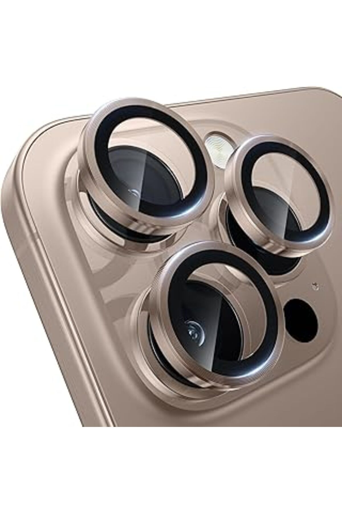 Mu Art Happy Trend Iphone 16 Pro Ve Iphone 16 Pro Max Kamera Camı Lens Koruyucu Halka Set - Çöl Titanyum