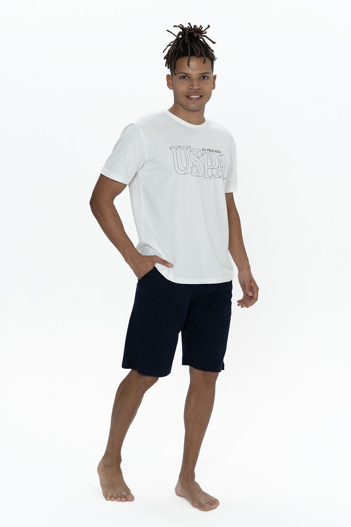 یو اس پولو ست سه تکه پیژامه مردانه آستین کوتاه یقه گرد یو اس پولو اس ان ۱۸۹۰۳ - رنگ کرم