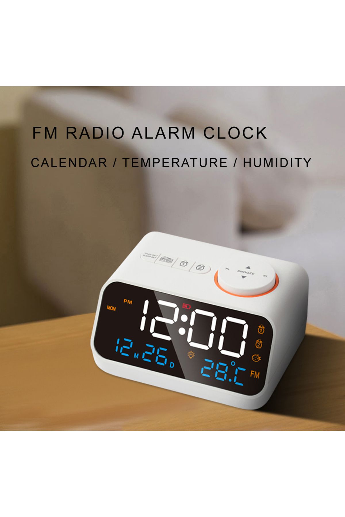 Choice-WHITE Mordern FM Radio LED Alarm Clock for Bedside Wake Up. Digital Table Calendar with Temperature 1