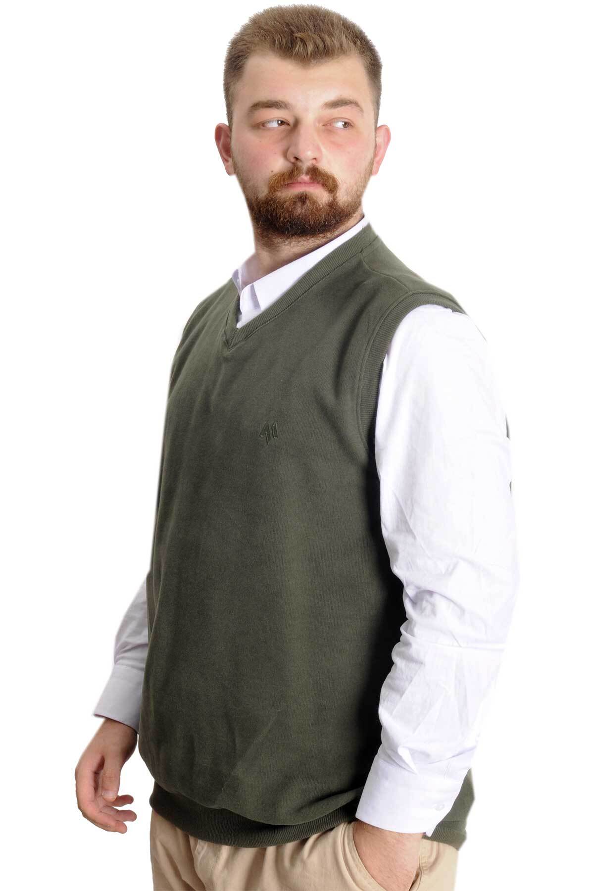 ModeXL Mode XL Büyük Beden Erkek Süeter Vanize Selanik 20547 Haki görsel 2