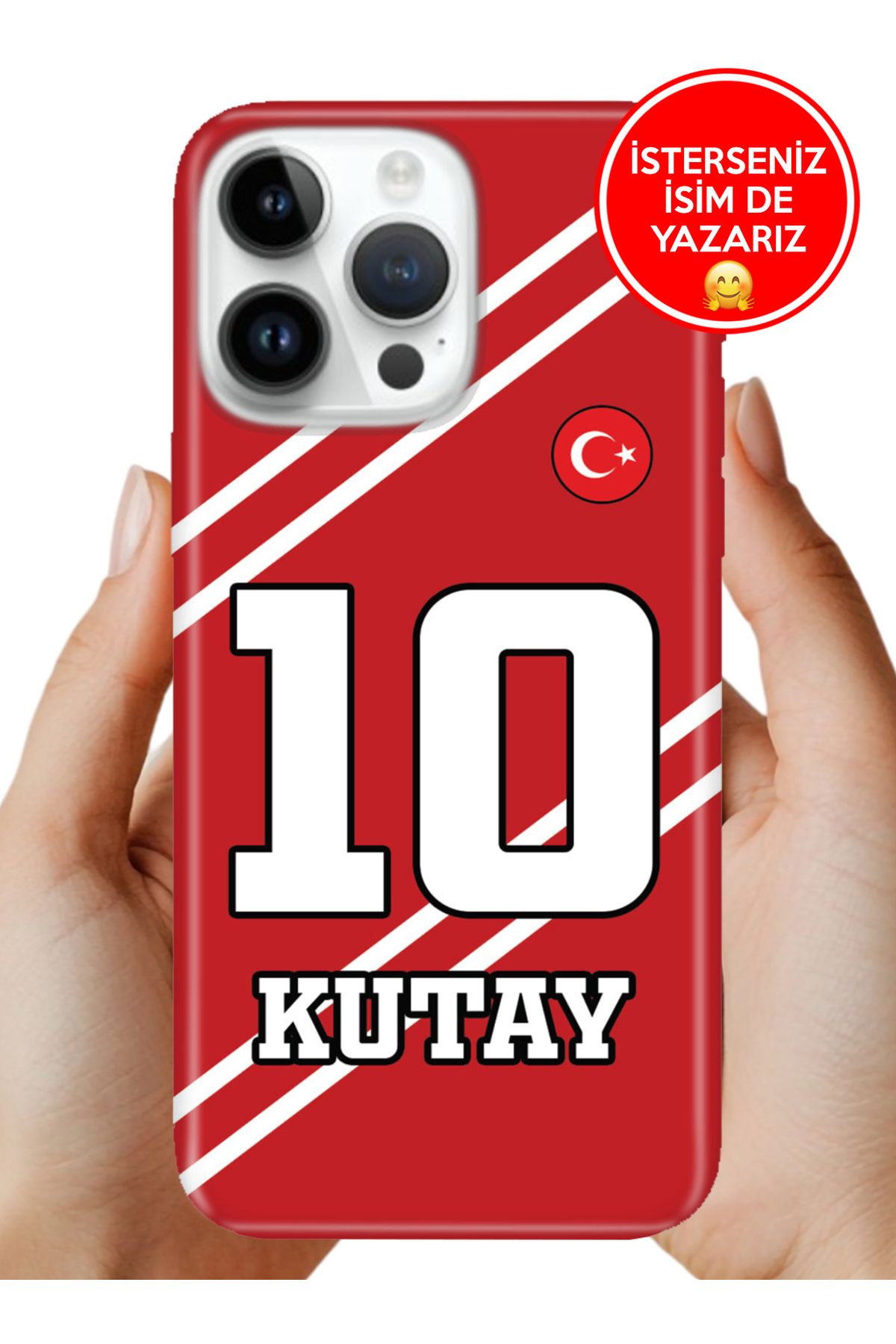 Cekuonline iPhone 14 Pro Kapak Kılıf Kişiye Özel İsim Yazılı Forma Tasarım Silikon Çapraz Çizgili