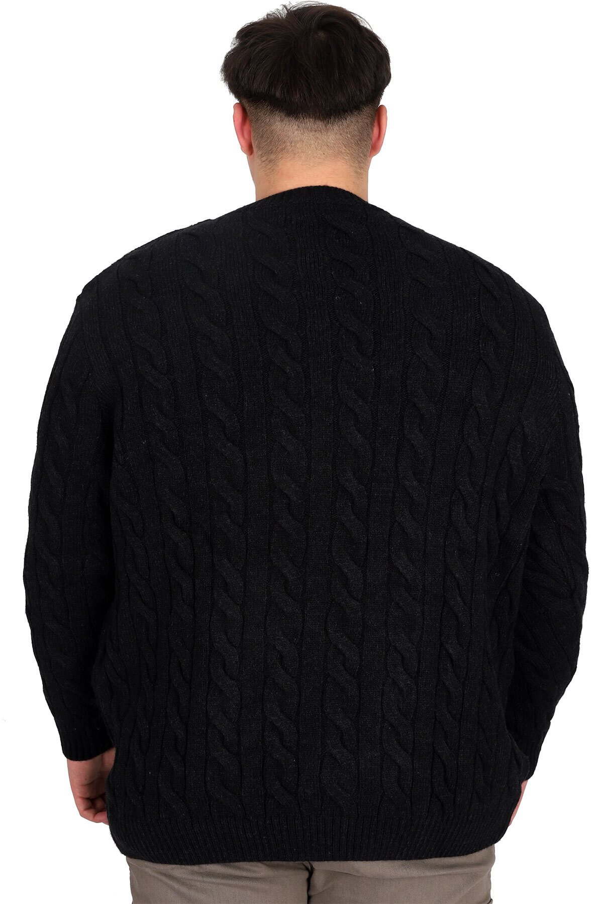 ModeXL Mode XL Büyük Beden Erkek Kazak Bisiklet Yaka BRAIDED 24211 Siyah görsel 4