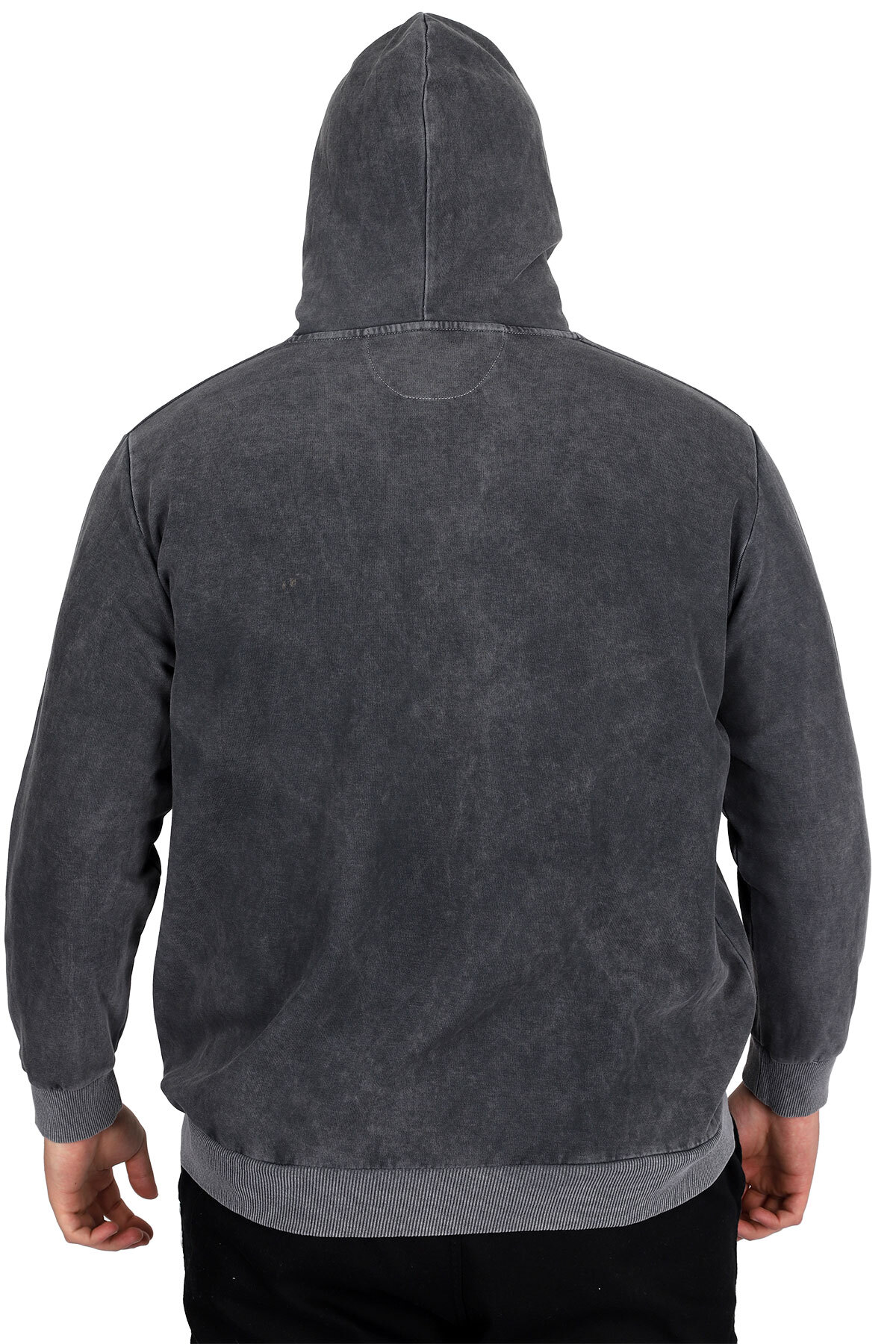 ModeXL Mode XL Büyük Beden Erkek Kapüşonlu Sweatshirt Asit Yıkama Interlok U24167 Beyaz görsel 4