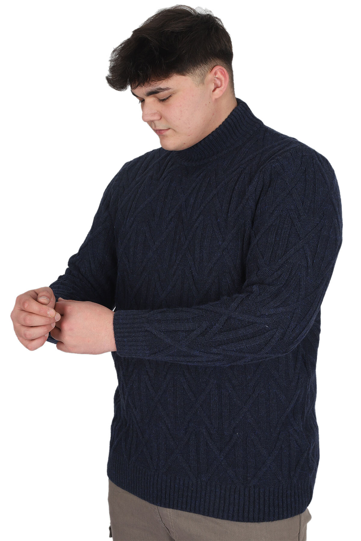 ModeXL Mode XL Büyük Beden Erkek Kazak Yarım Balıkçı Yaka INFINITY 24212 Lacivert görsel 2